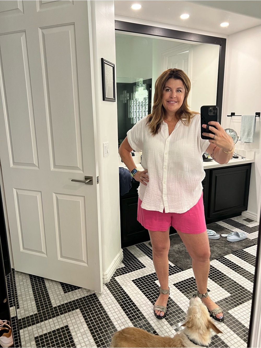 Women's High-Waist Drawstring Shorts in Bright Pink - Picture 3 of 3